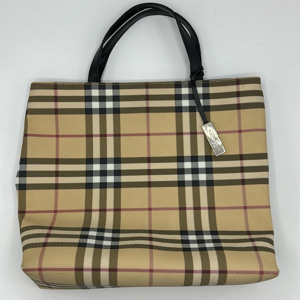 Plaid Tote Bag - Tan and Black